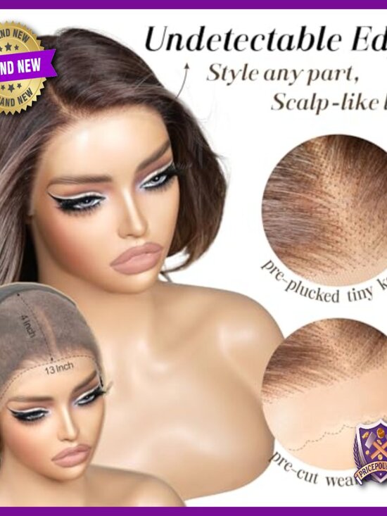 23 Inch Synthetic Lace Front Wig with Bangs Pre Plucked Pre Cut Glueless